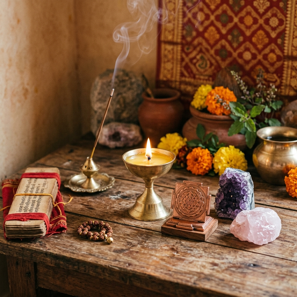 Traditional Vedic meditation altar